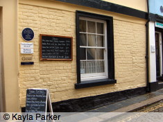 Colour photo of Tudor Rose Tea Rooms, New Street, Barbican, Plymouth; view of window to what was once my studio