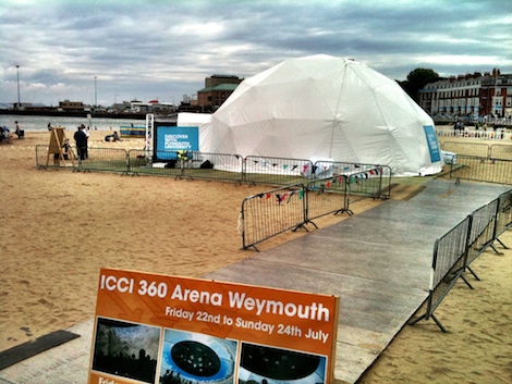Stuart's photo of the 360 cinema on Weymouth Beach for the London 2012 Cultural Olympiad Open Weekend in July 2011