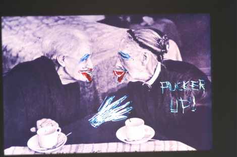 35mm slide made by student by scratching and colouring the photographic emulsion